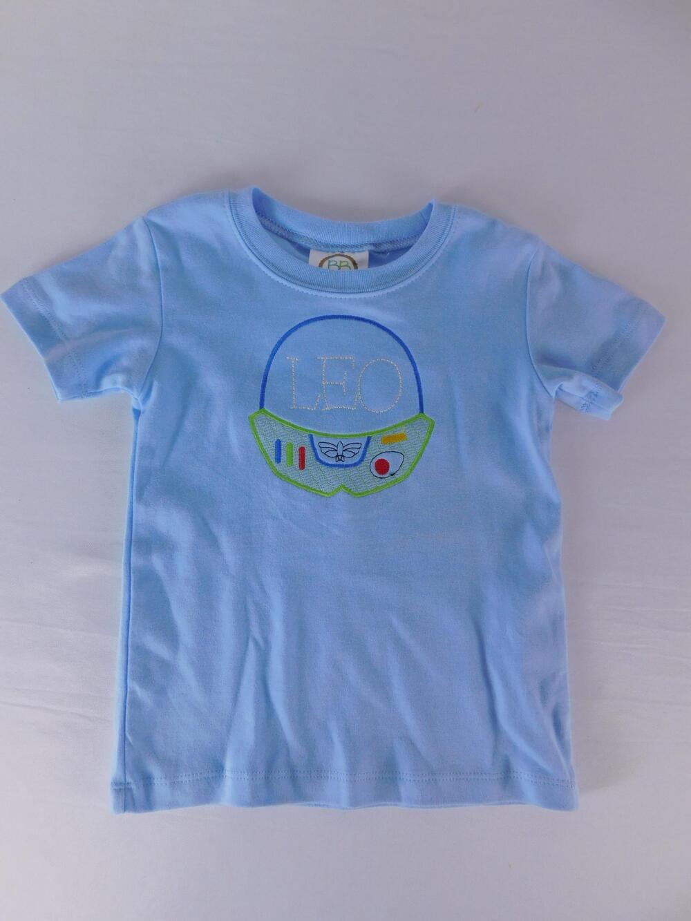 Blanks Boutique Shirt Kids 2T Blue Leo Astronaut Helmet Custom Embroidered Tee